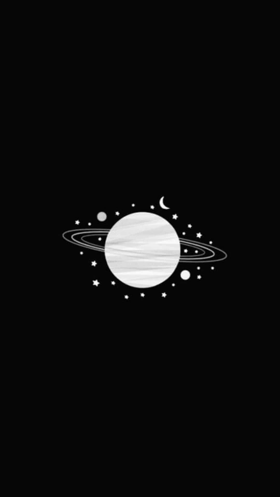 Ilustracióndel Planeta Saturno En Un Estético Fondo Negro.