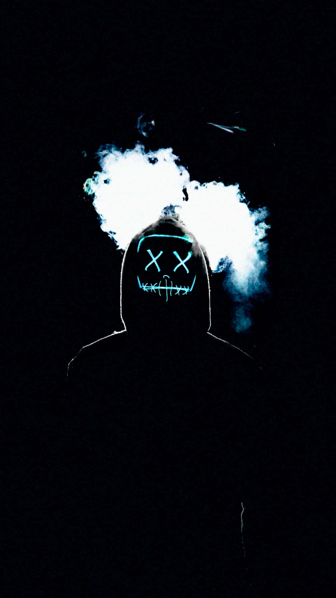 Neonblaue Maskierte Person, Ästhetischer Schwarzer Hintergrund