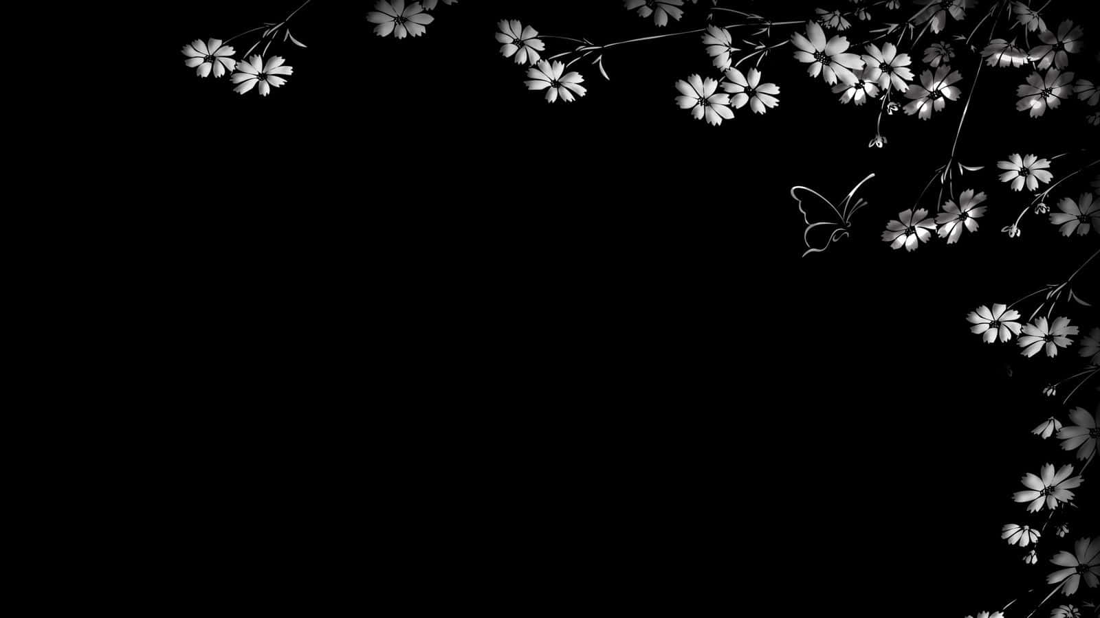 Aesthetic Black With Flowers Border Background
