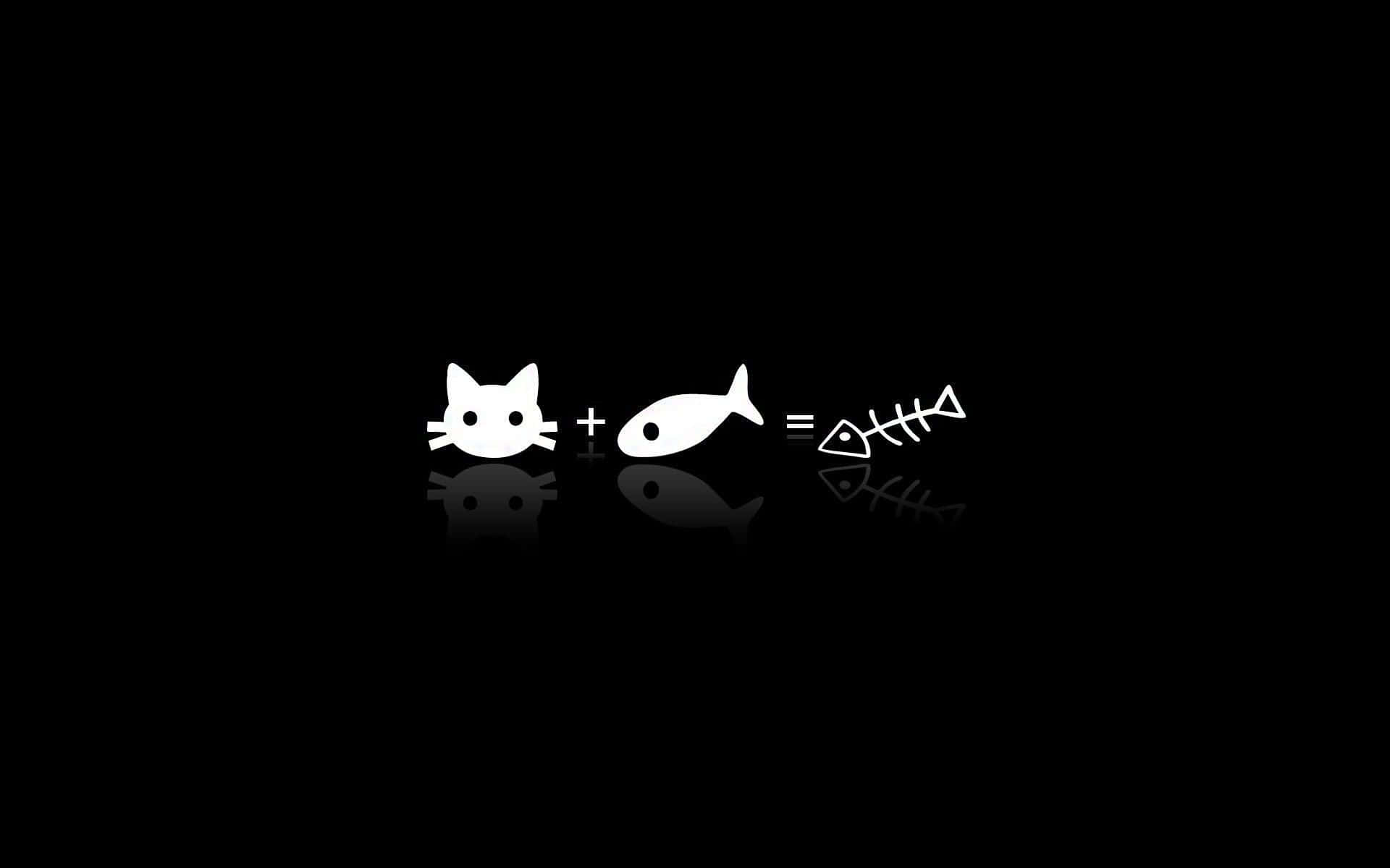 Equazionetra Gatto E Pesce Su Uno Sfondo Estetico Nero.