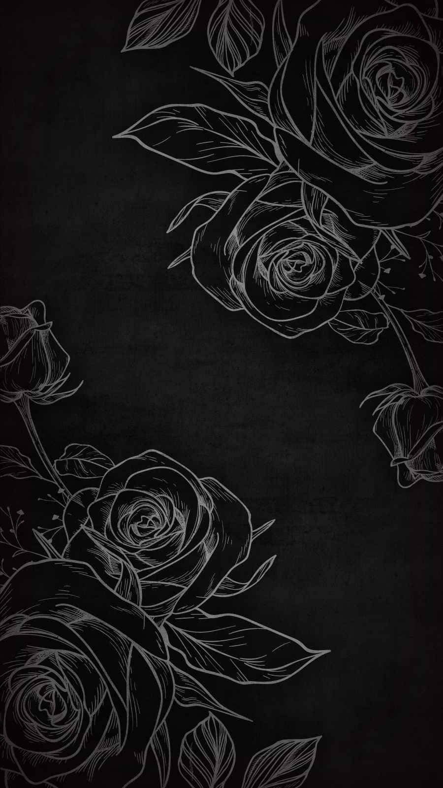 Bocetode Rosas En Un Fondo Estético Negro.