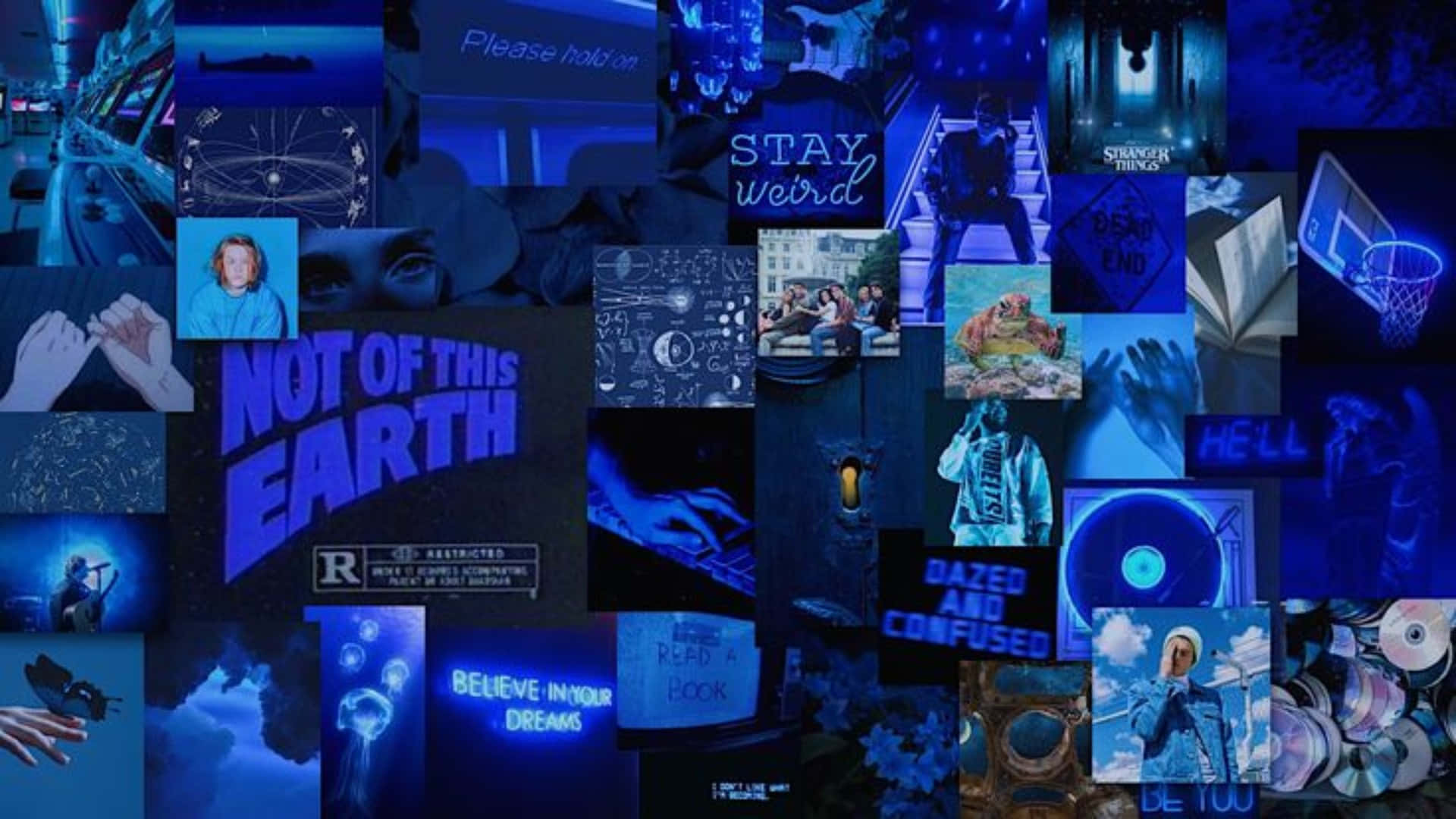 A Collage Of Blue Images With The Words Not Of The Earth