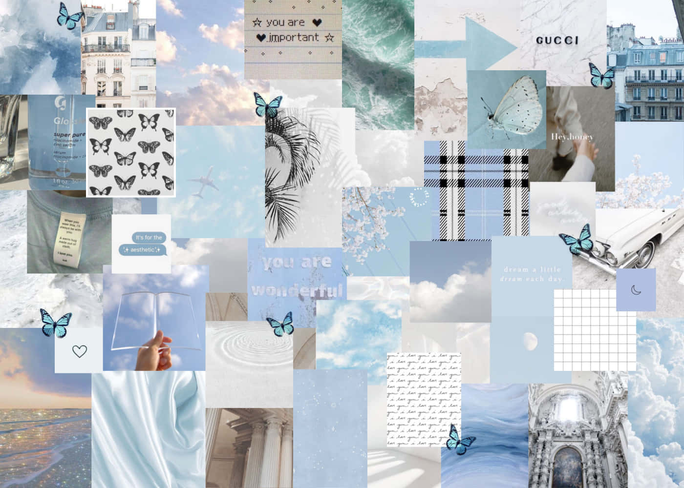 Æstetisk Blå Collage Med Sky Tema Wallpaper