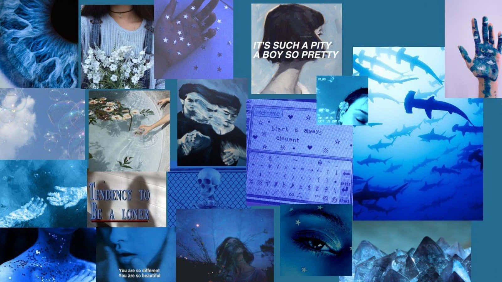 Aesthetic Blue Collage Wallpaper: Lấy cảm hứng từ màu xanh lam, những tấm hình tuyệt đẹp được ghép lại thành các bức ảnh tuyệt mỹ và độc đáo. Cùng thưởng thức \