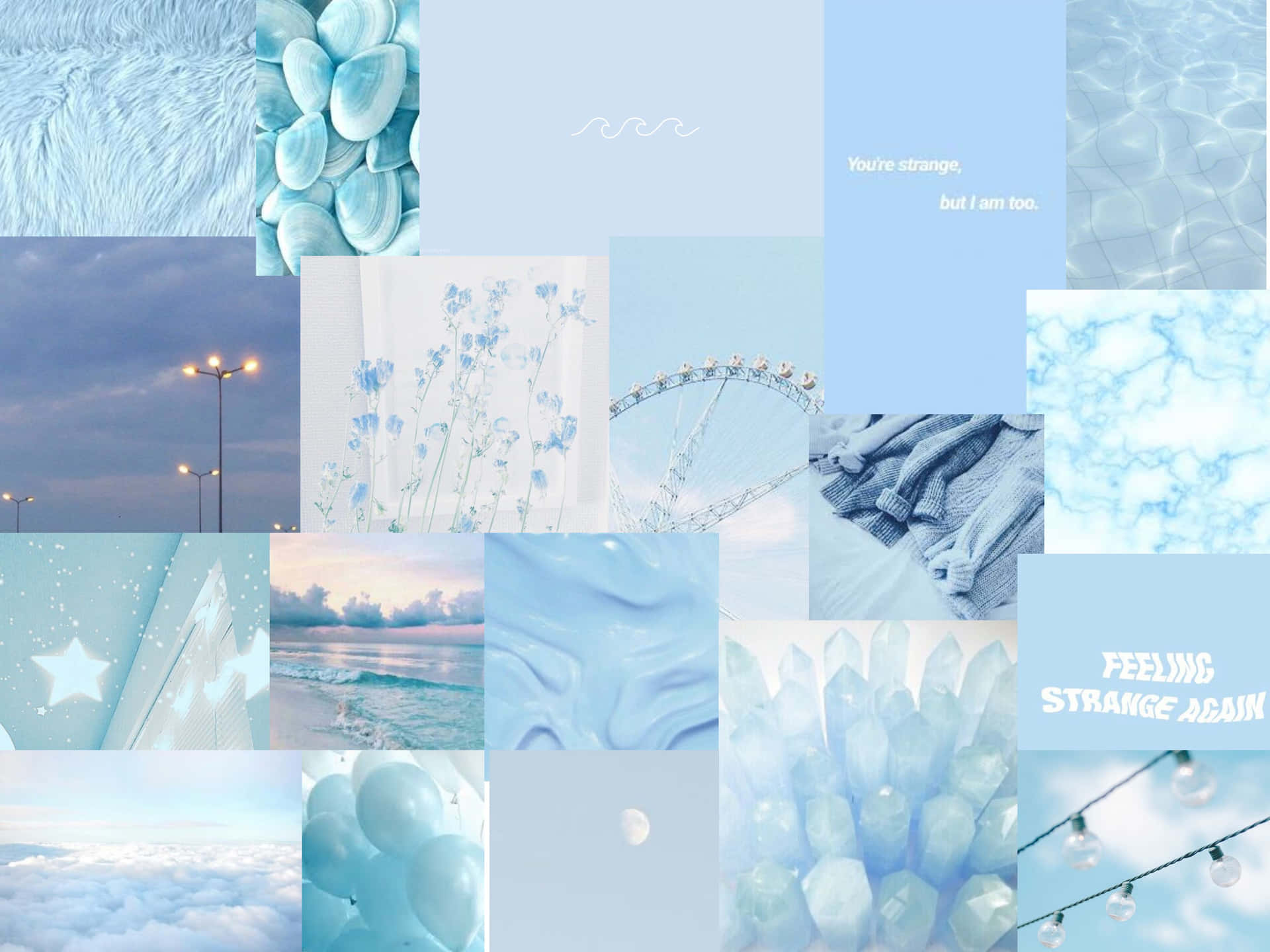 Aesthetic collage taking you through a tranquil journey of blues Wallpaper