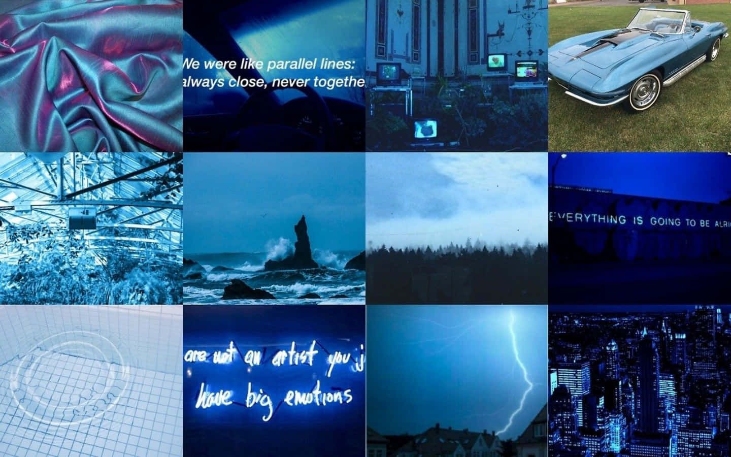 Den ultimative inspiration - en drømmende blå collage med et visuelt illusion af former og farver. Wallpaper