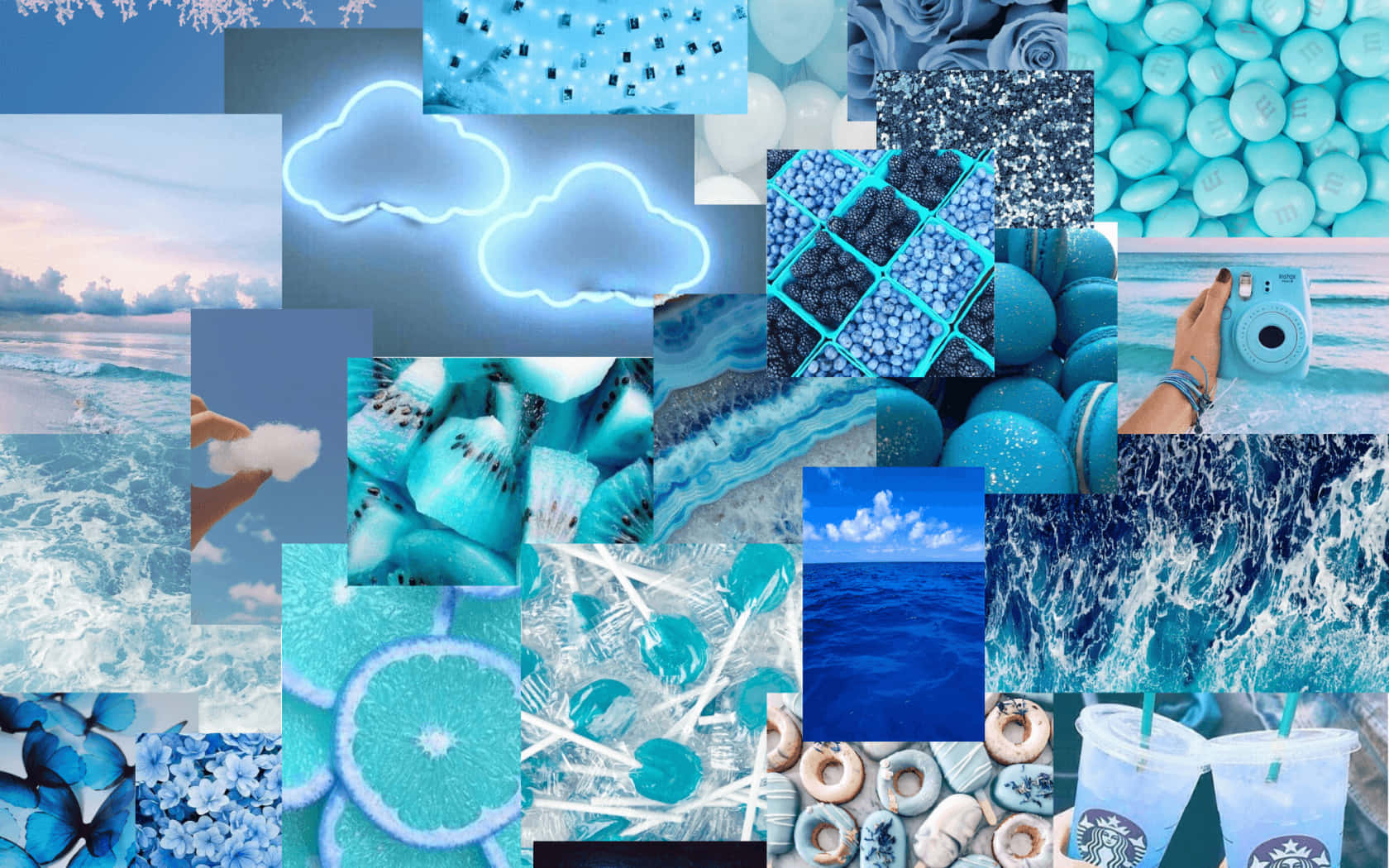 Blauecollage Mit Vielen Bildern Von Blauem Wasser Wallpaper