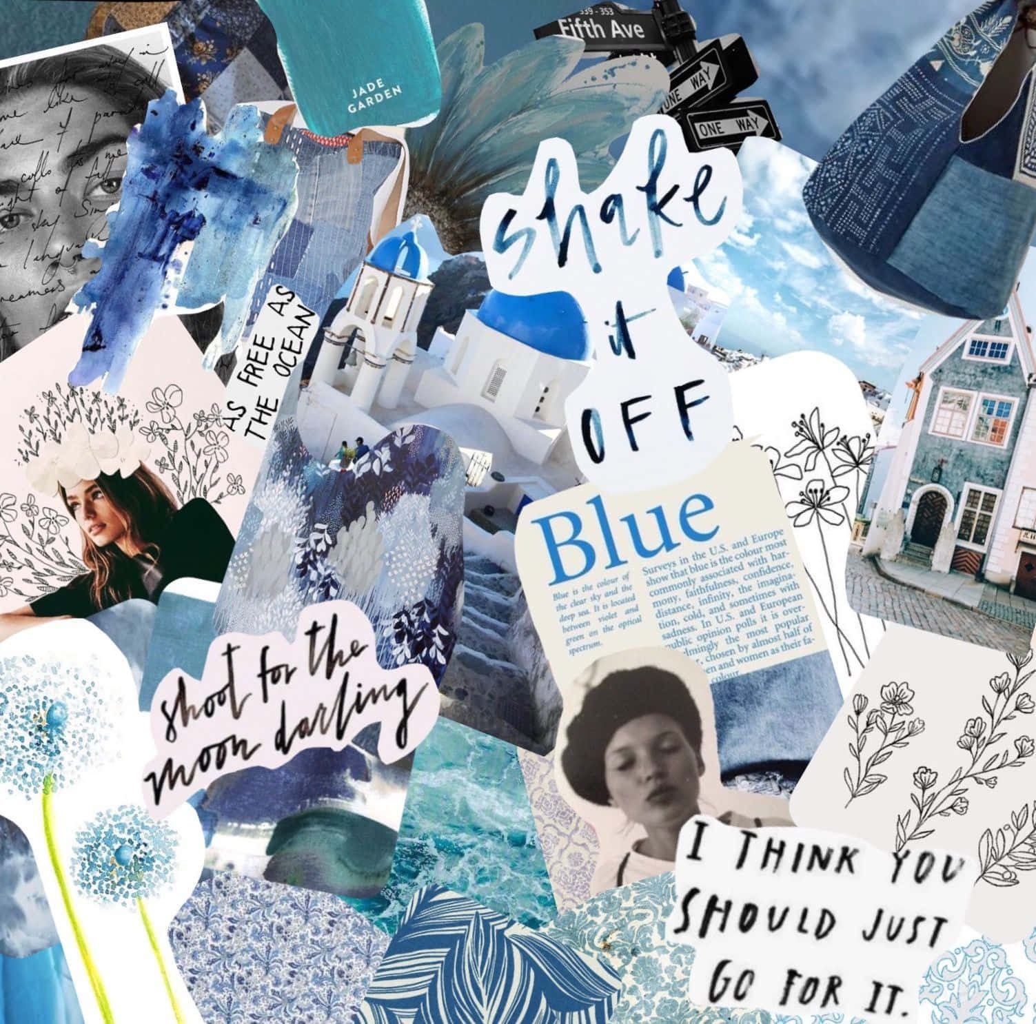 Æstetisk blå collage aviser og magasinklipp wallpaper Wallpaper
