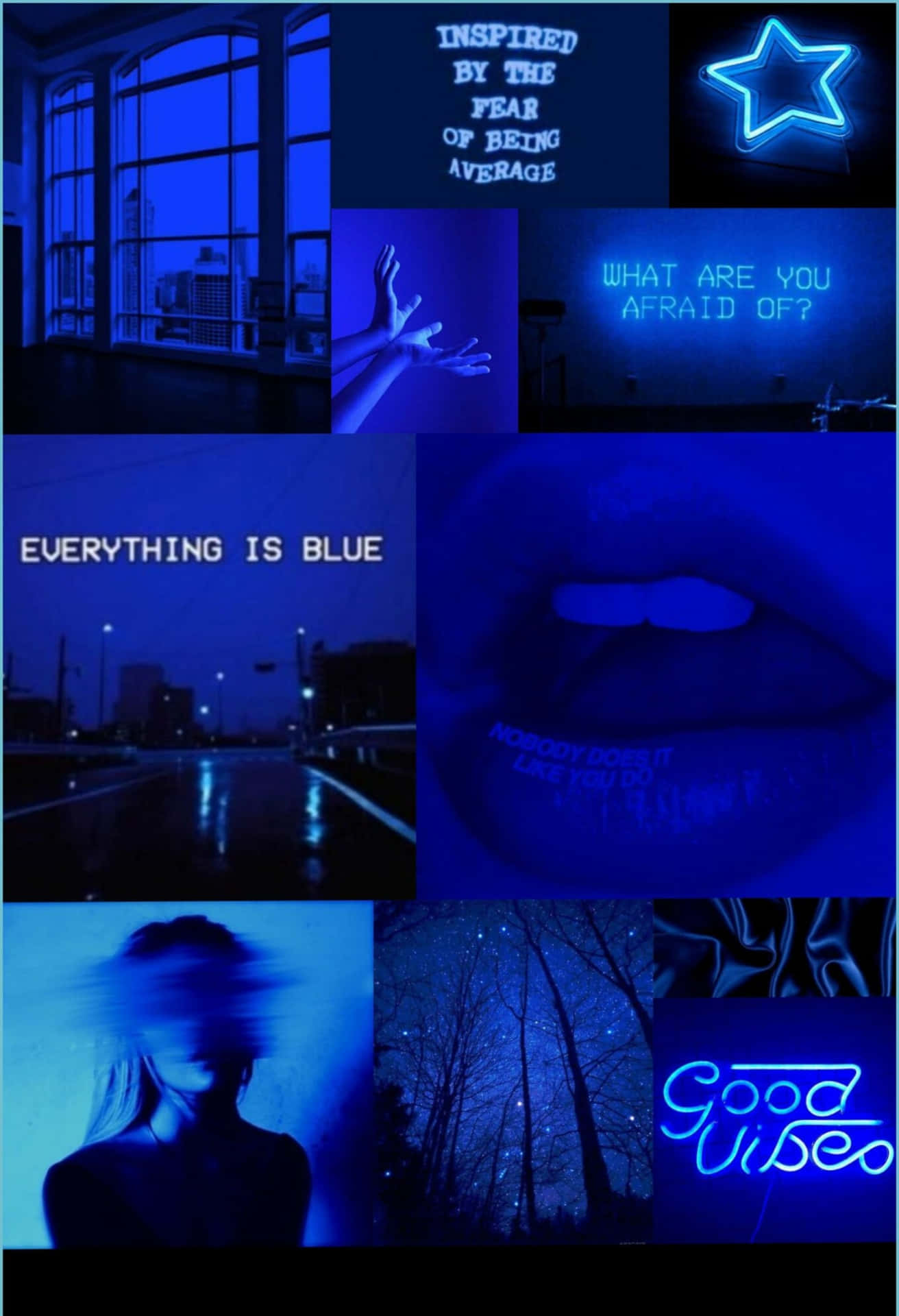 Et collage af blå billeder med ordene alt er blå Wallpaper