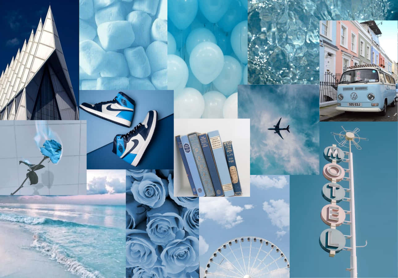 An Aesthetic Blue Collage to Brighten Up Any Wall Wallpaper