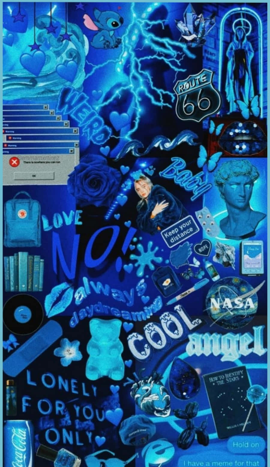 Populær kultur æstetisk blå collage design. Wallpaper
