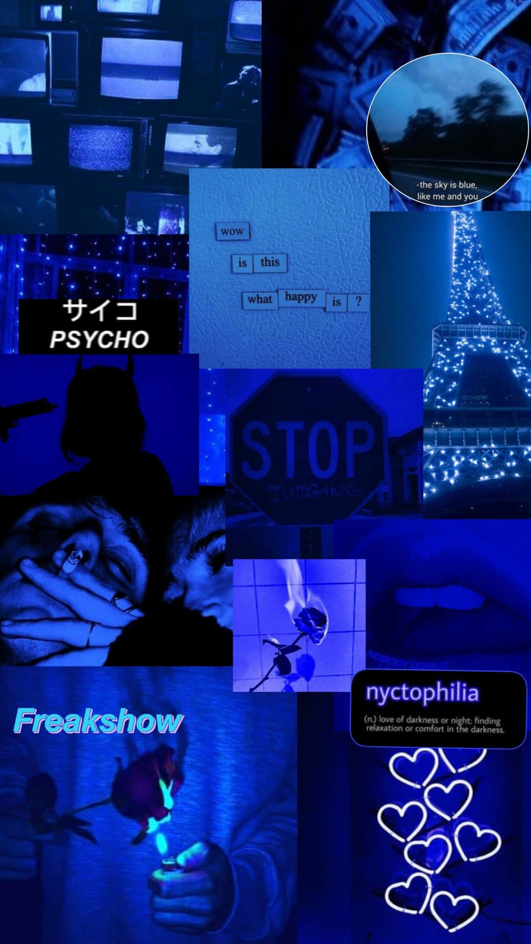Æstetiskeblå Psycho Collage-billeder.