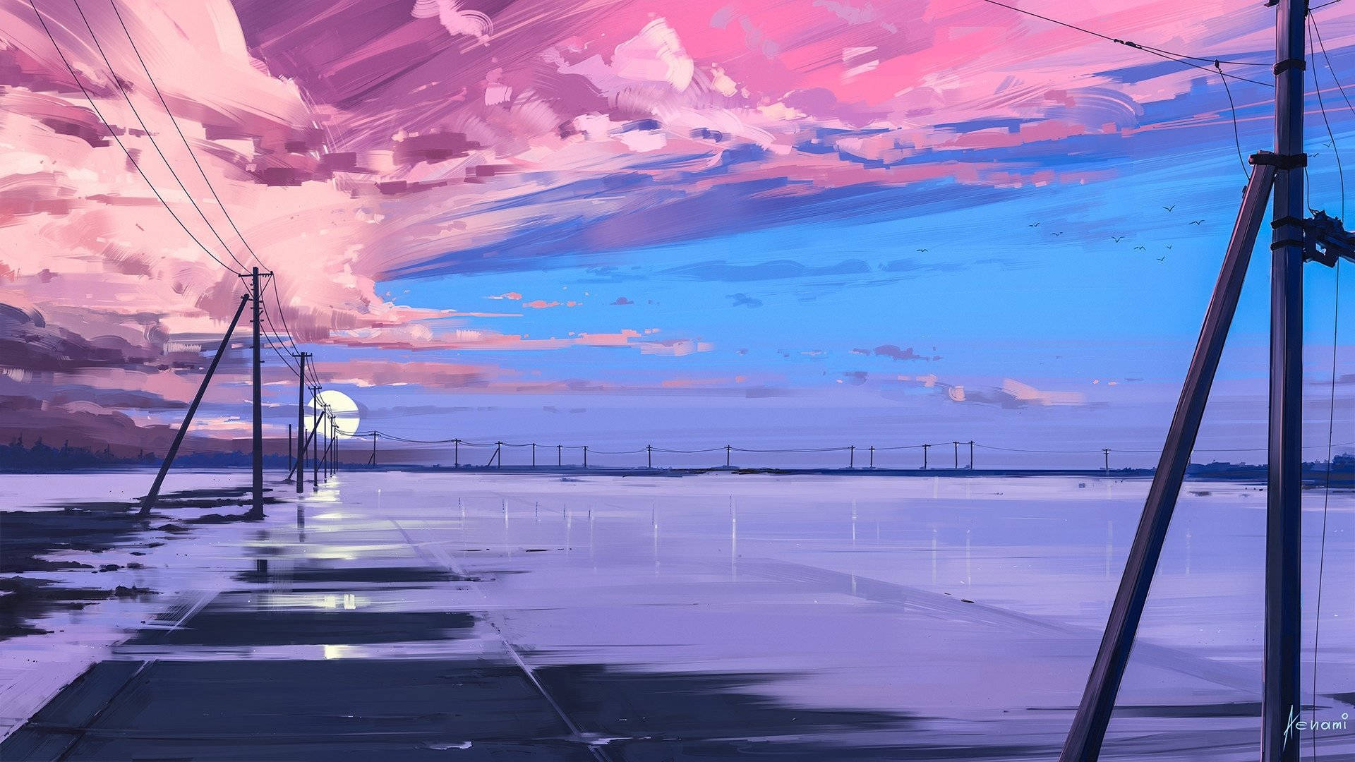 Aesthetic Blue Pink Blue Painting Wallpaper