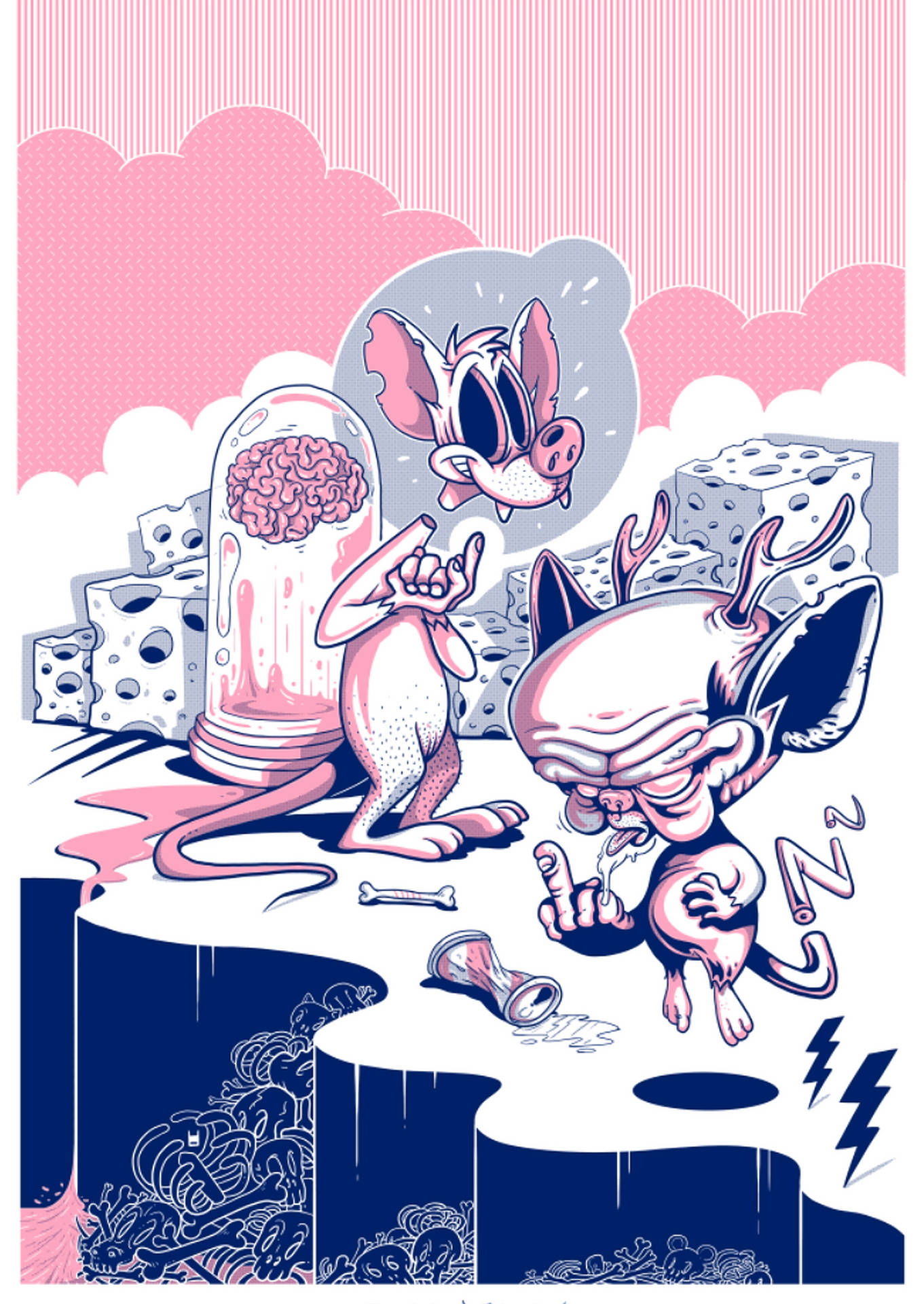 Aesthetic Blue Pink Pinky And The Brain Art Wallpaper