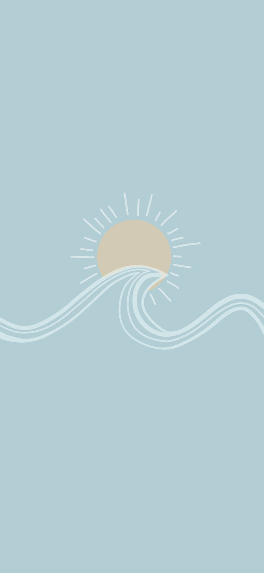 Aesthetic Blue Wave And Sun Illustration Wallpaper