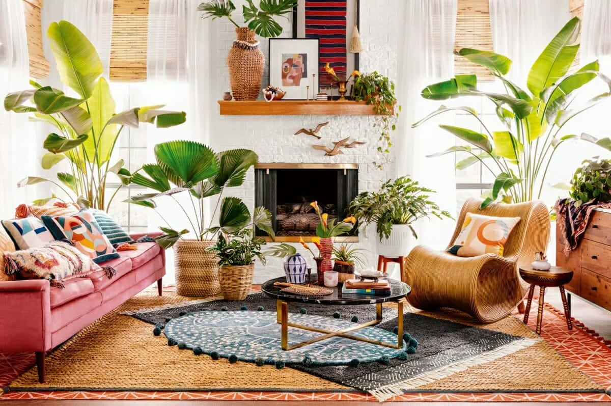 Einwohnzimmer Mit Vielen Pflanzen Und Möbeln