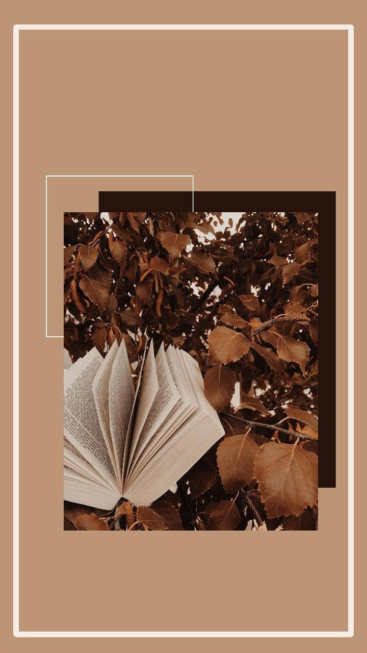Aesthetic Brown Leaves And Book Wallpaper