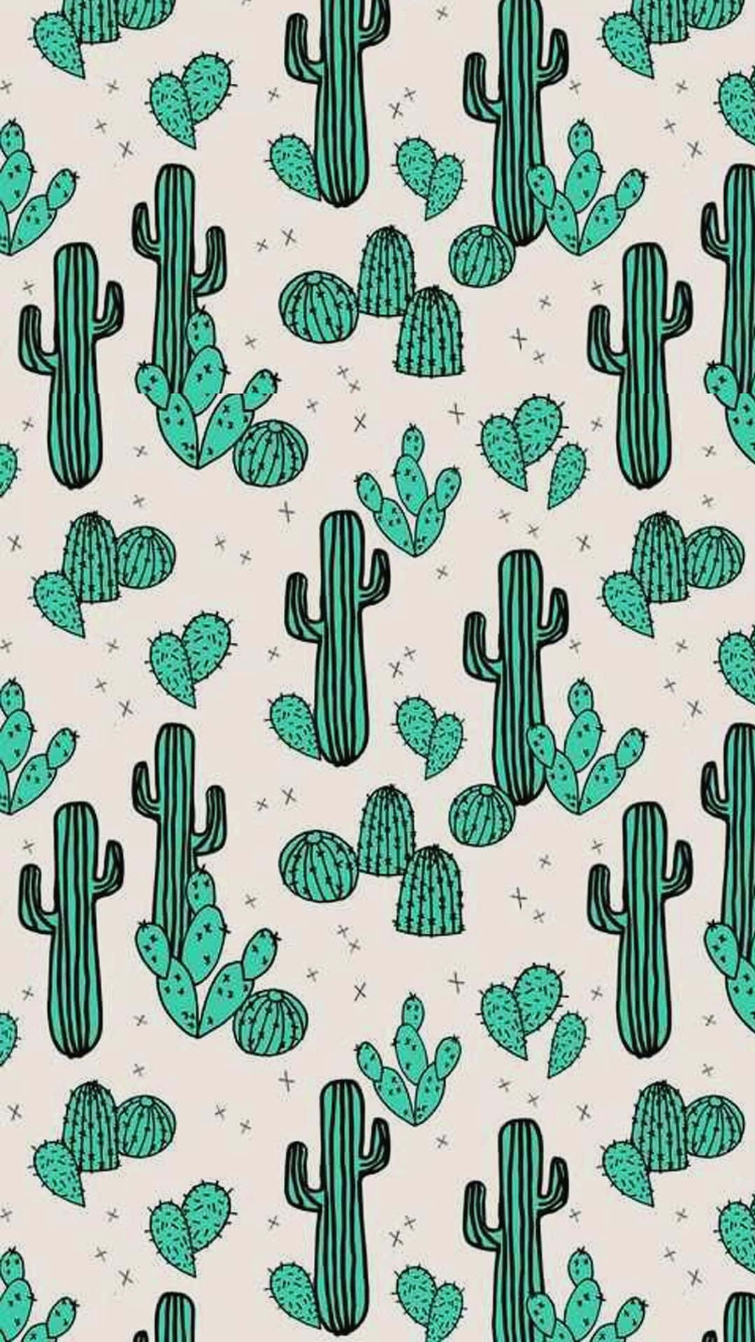 Aesthetic Cactus Pattern Wallpaper