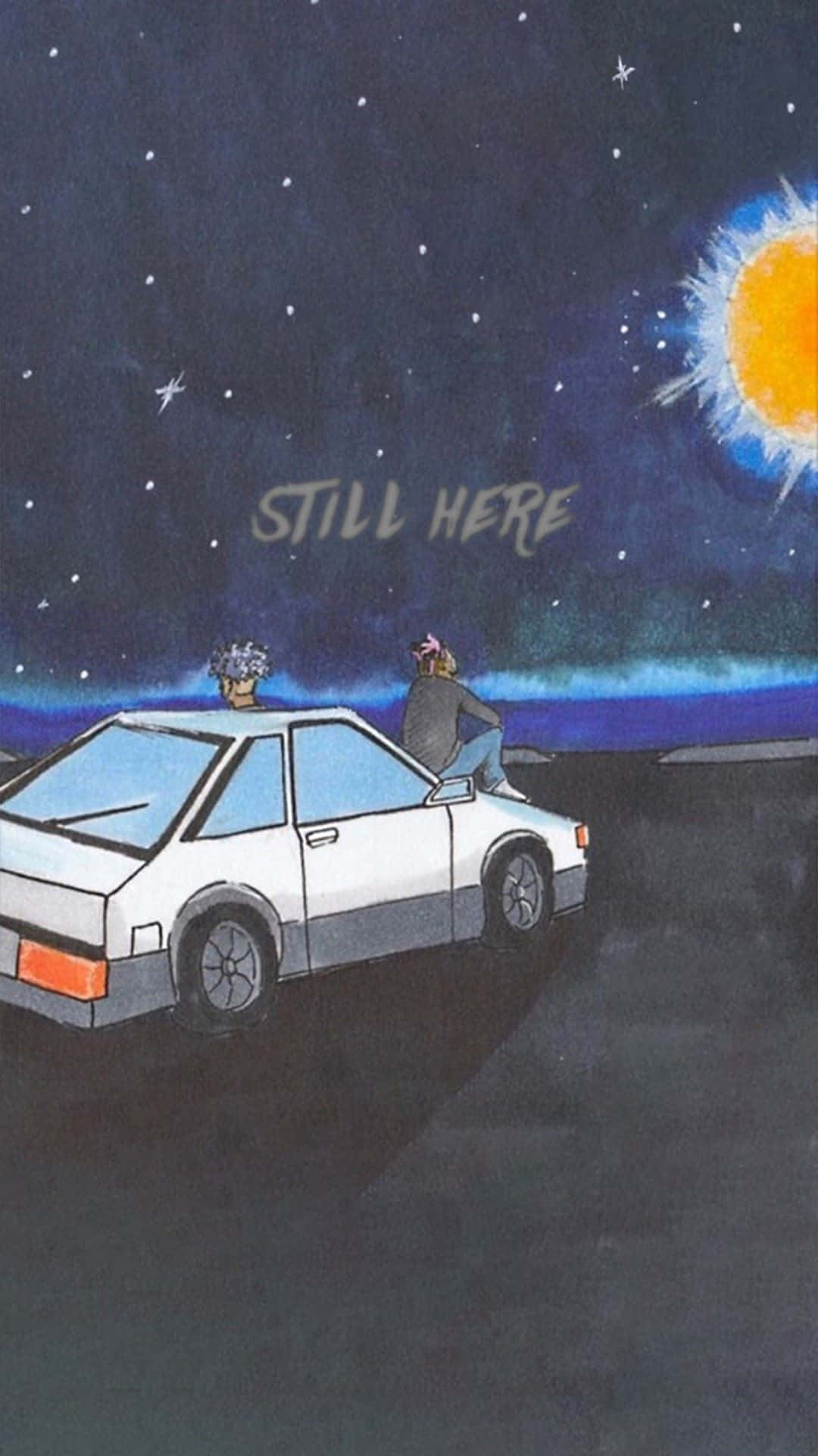 A Drawing Of A Car With The Words Still Here Wallpaper