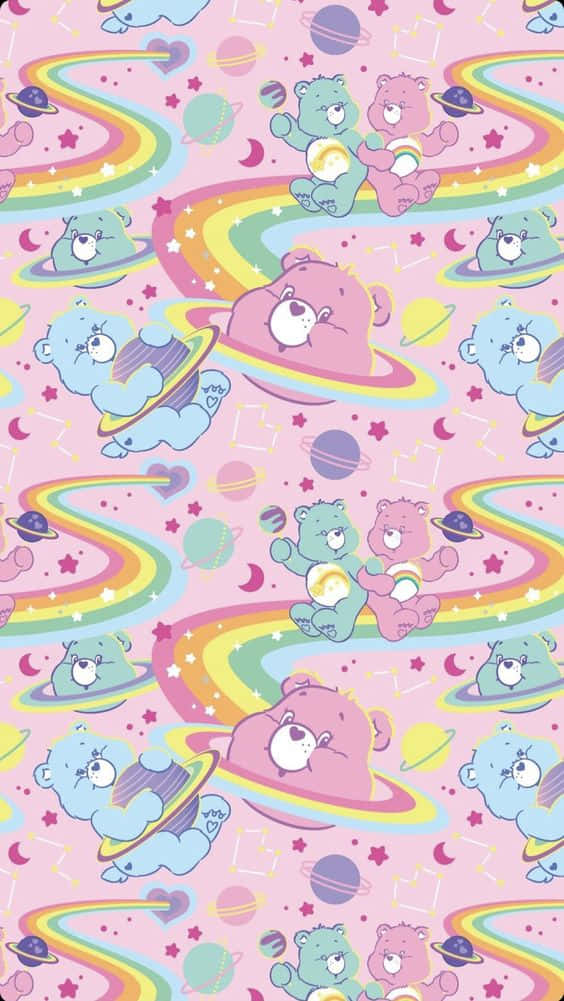 Aesthetic Care Bear Rainbow Collage Background