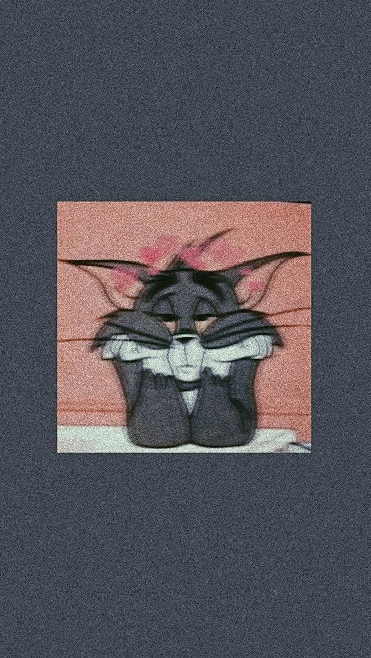 Aesthetic Cartoon Bored Tom Cat Background