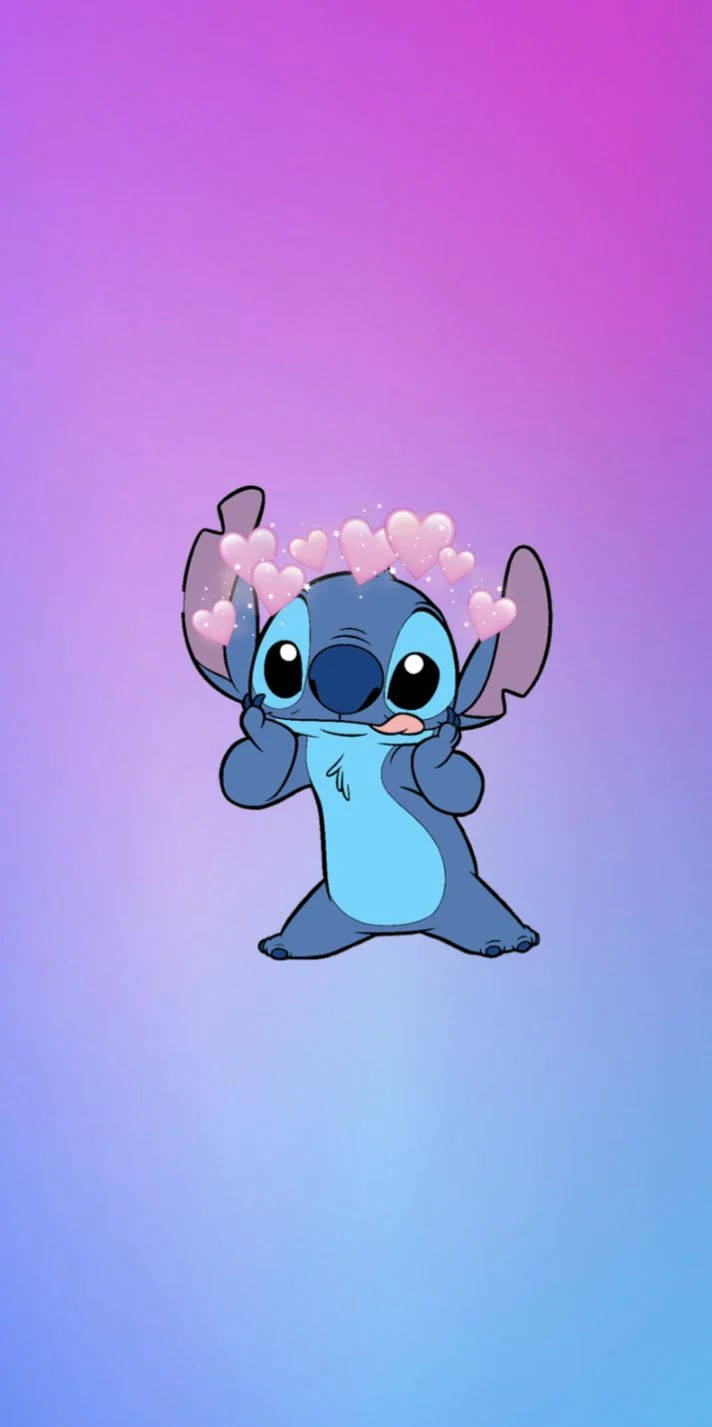 Aesthetic Cartoon Disney's Stitch With Heart Crown Wallpaper