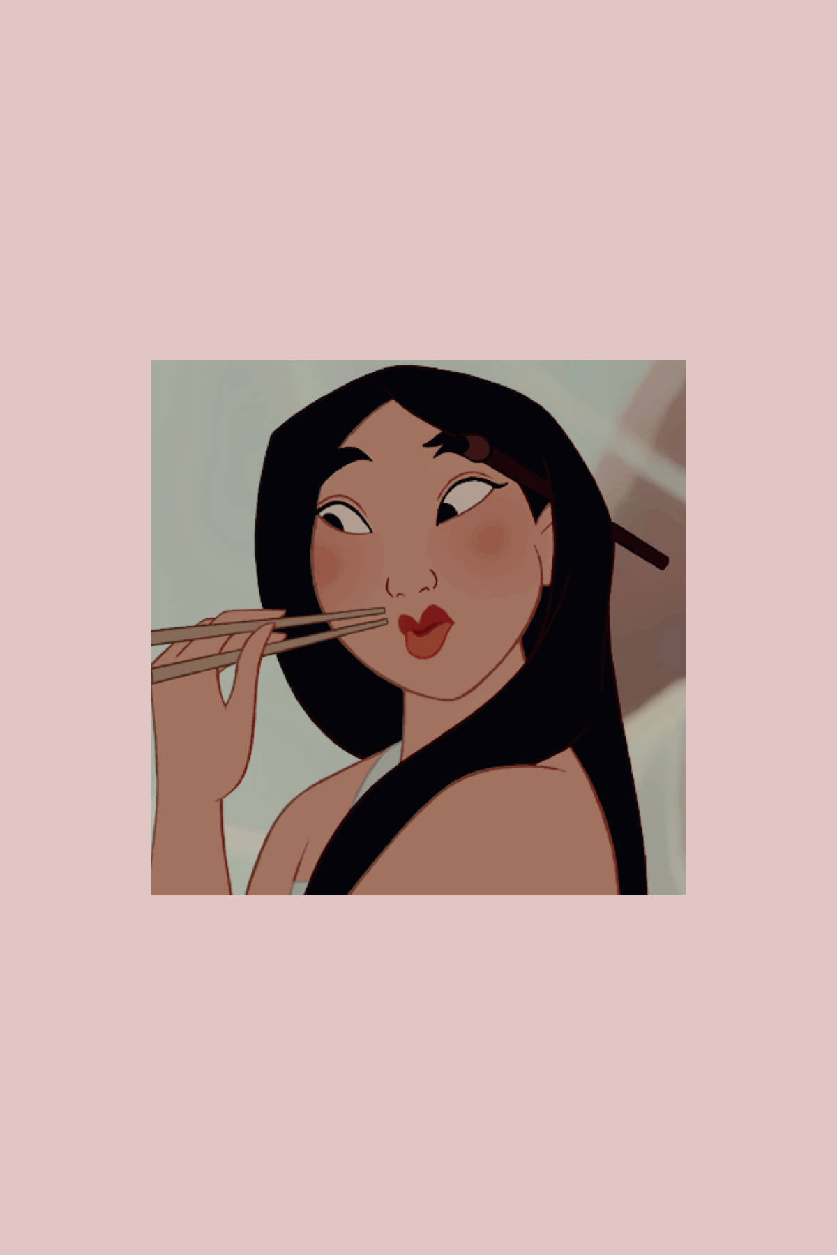 Aesthetic Cartoon Mulan Eating With Chopsticks Background