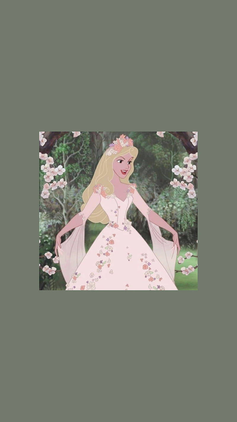 Aesthetic Cartoon Princess Aurora In Flower Dress