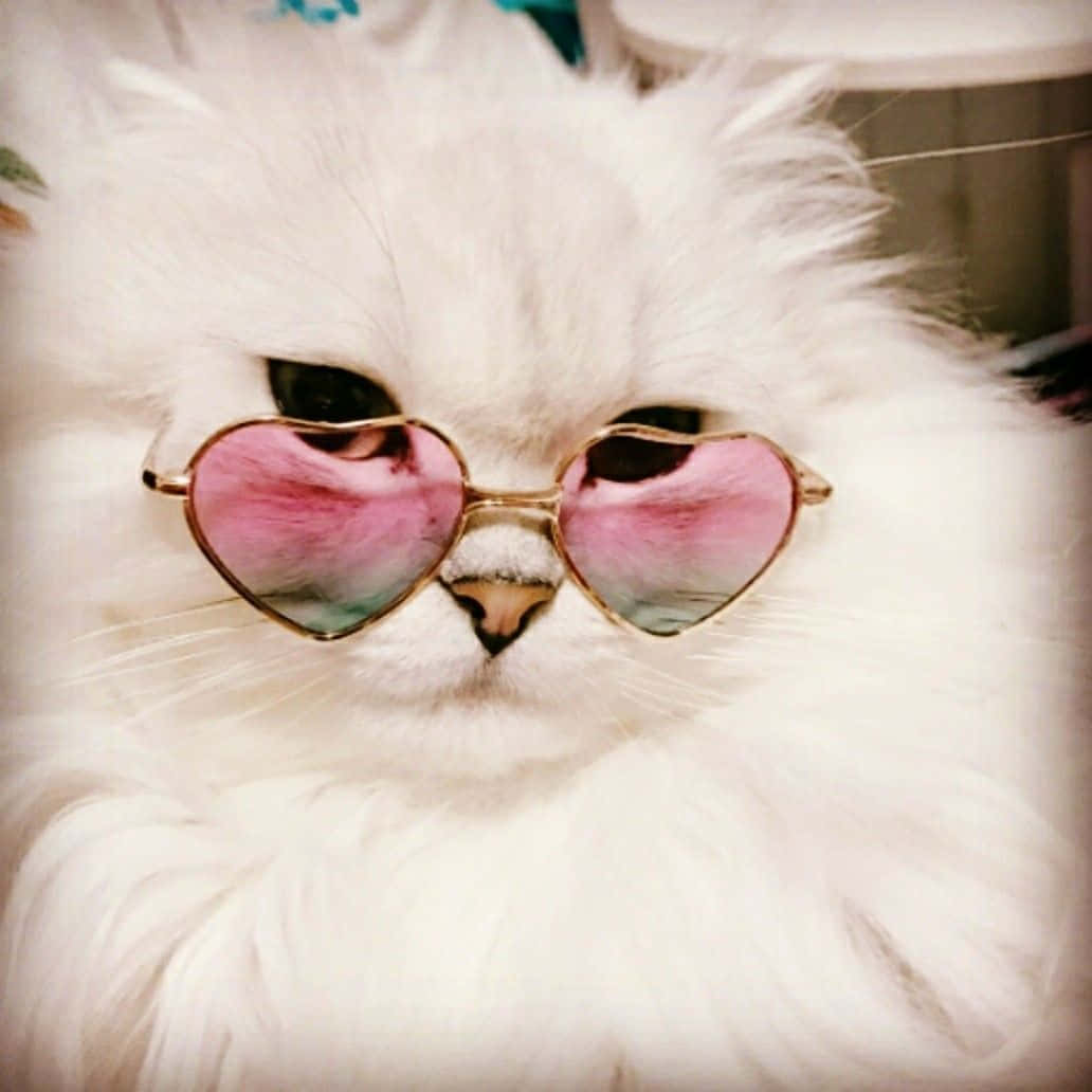 A White Cat Wearing Sunglasses