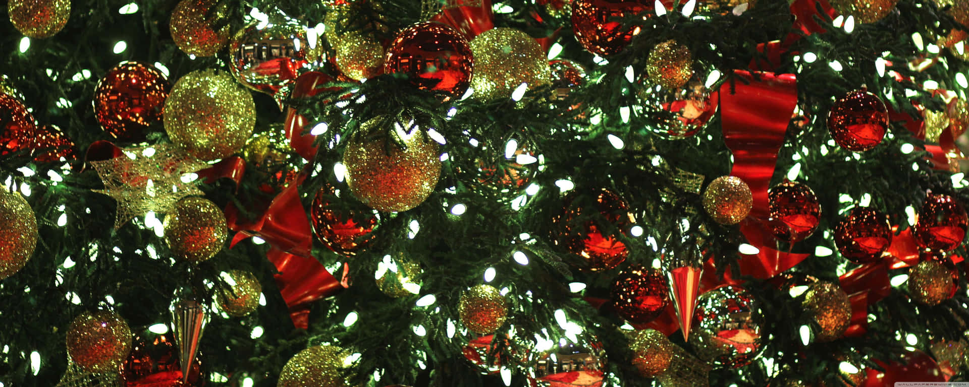 Elegantelaptop Plateada Decorada Con Luces Navideñas Festivas. Fondo de pantalla
