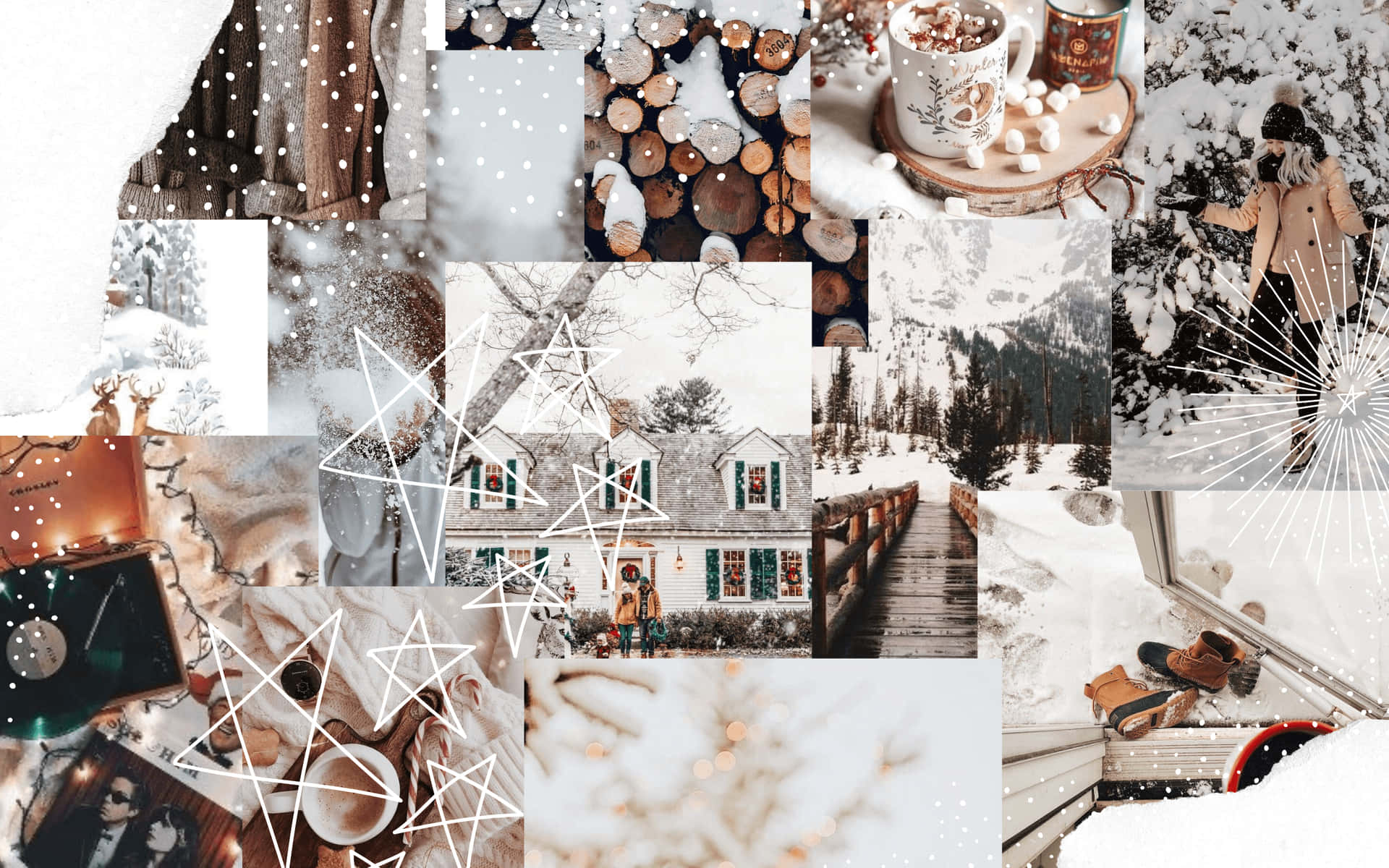 A Collage Of Photos With Snow And Snowflakes Wallpaper