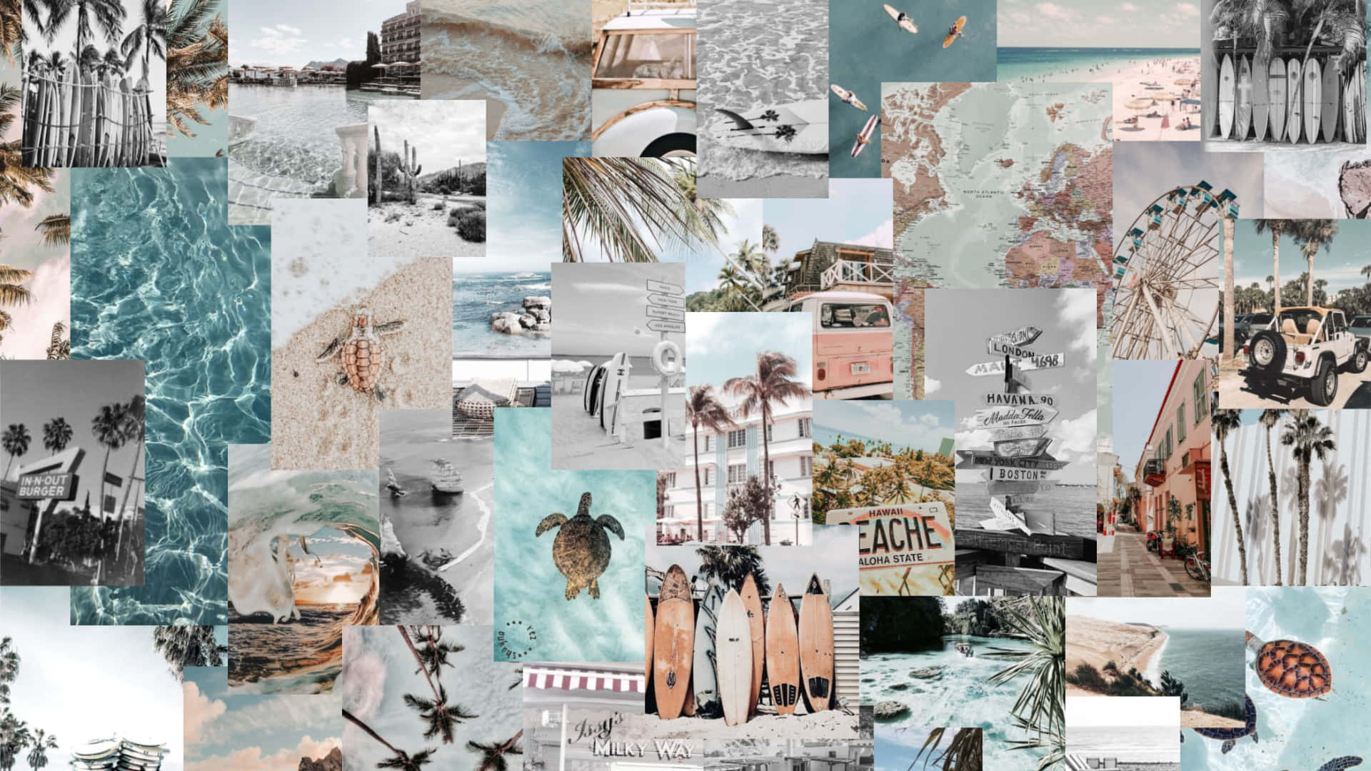 Neutral Ocean Aesthetic Collage Desktop Wallpaper