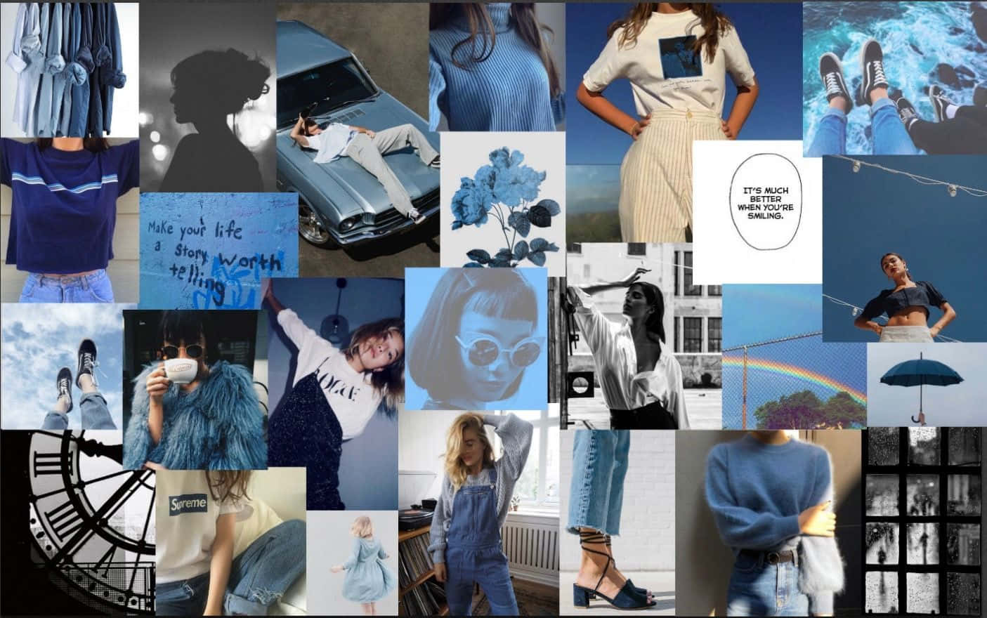 Blaueund Weiße Collage Mit Bildern Von Frauen Wallpaper