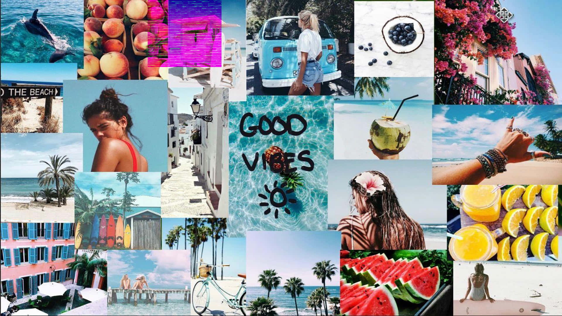 A Collage Of Photos With The Words Good Vibes Wallpaper