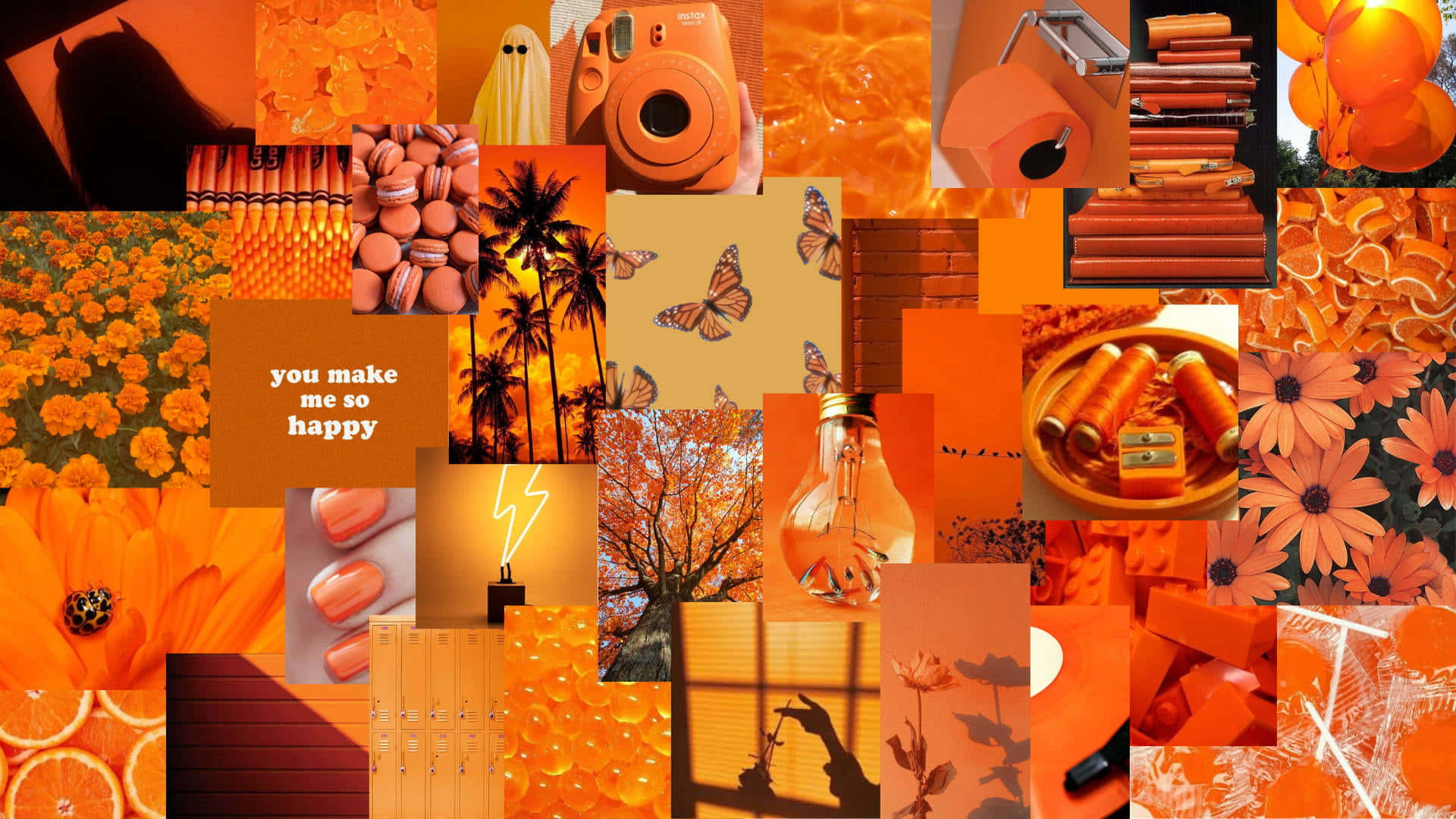 Orangecollage Med Många Olika Bilder. Wallpaper