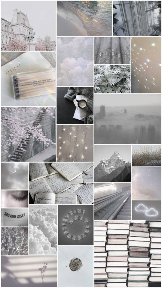 Aesthetic Collage Light Grey Wallpaper
