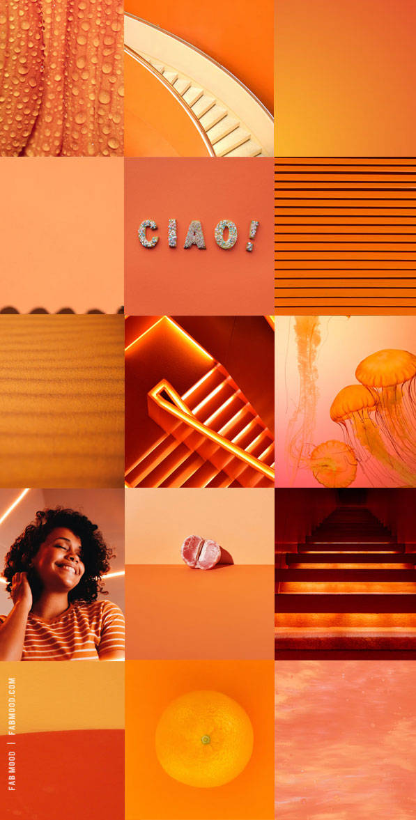 Vibrant Orange Phone Collage Aesthetic Wallpaper