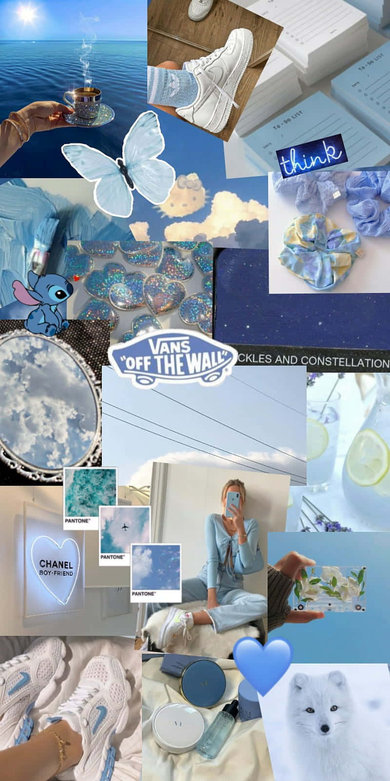 A Collage Of Pictures Of Blue And White Items