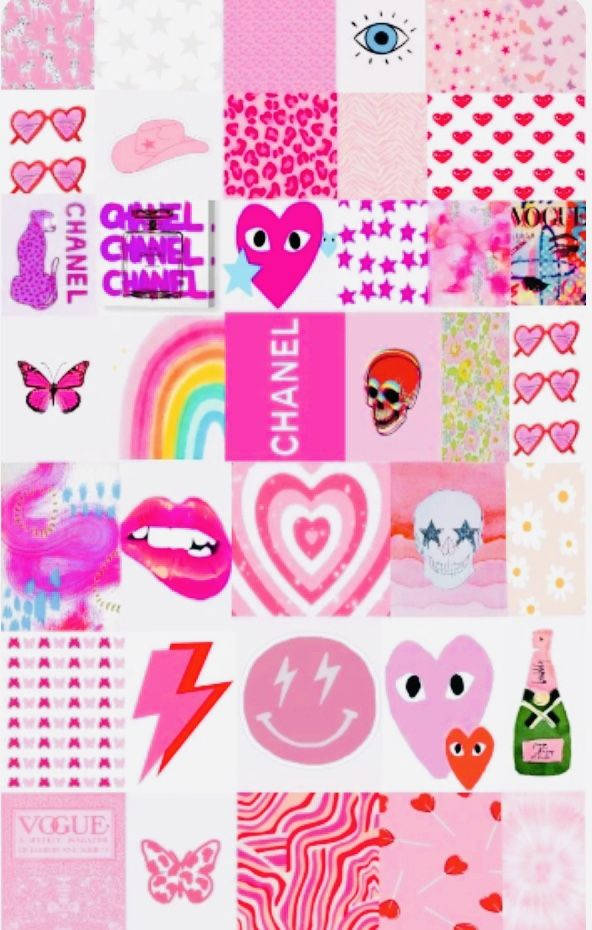 Aesthetic Collage Pink Preppy Wallpaper