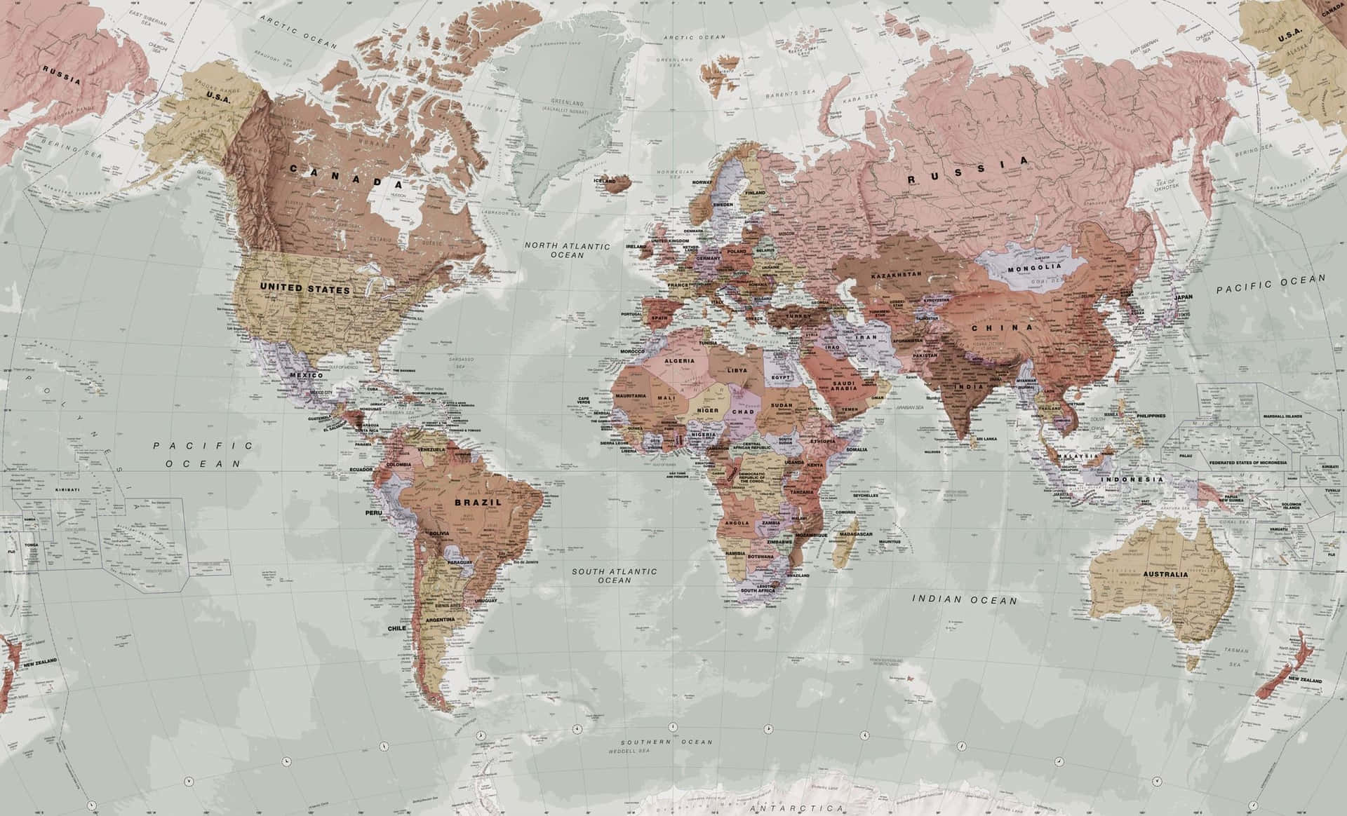 Aesthetic Comprehensive World Map Wallpaper