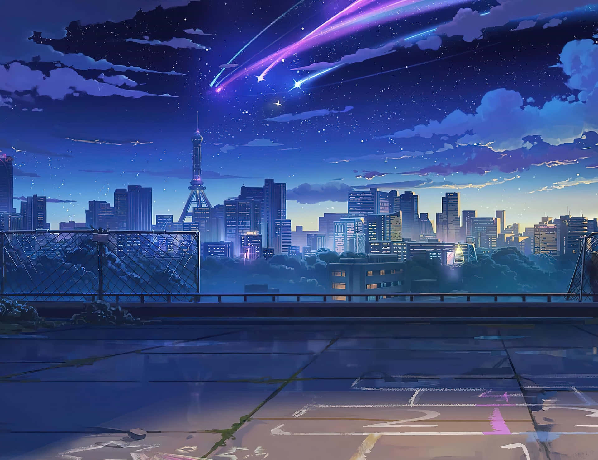 A Cityscape With A Rocket In The Sky Wallpaper