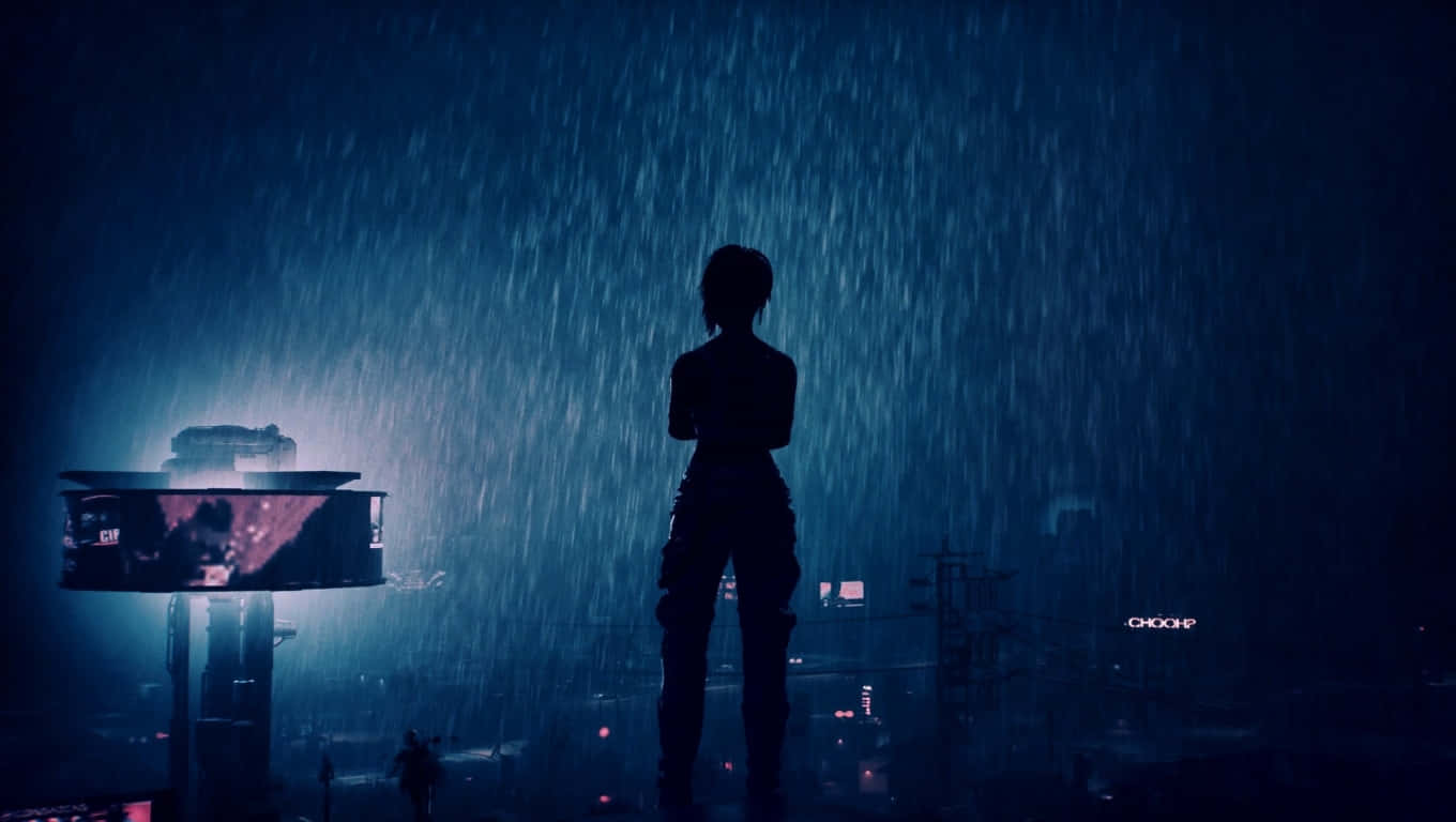 Einesilhouette Einer Person, Die Im Regen Steht Wallpaper