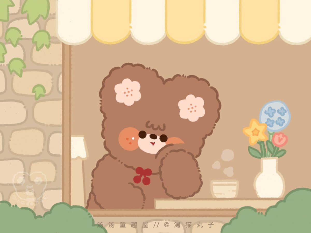Enbrun Teddybjörn Som Sitter I Ett Fönster