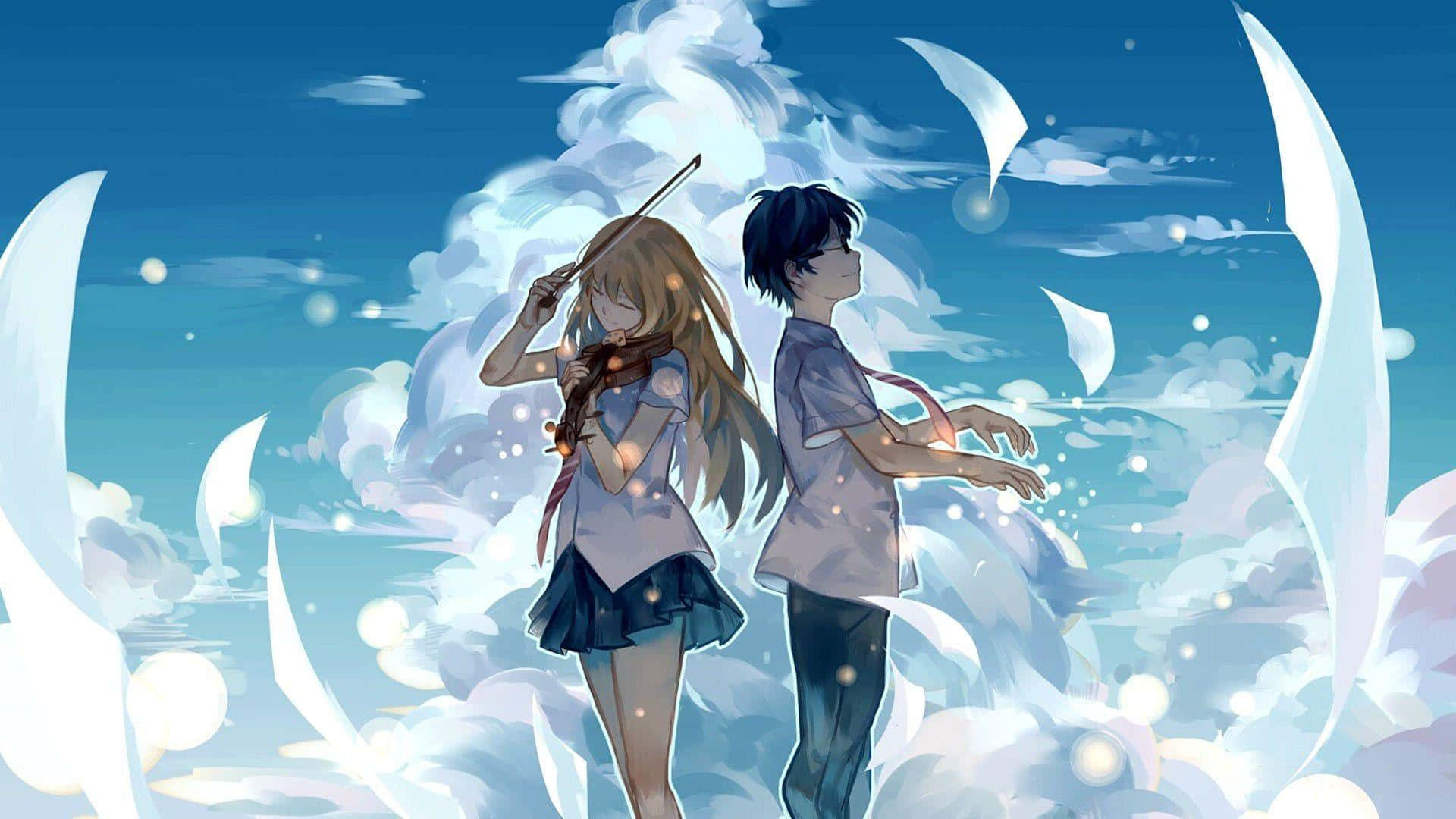 Enbedårande Par I En Anime-inspirerad Estetik. Wallpaper