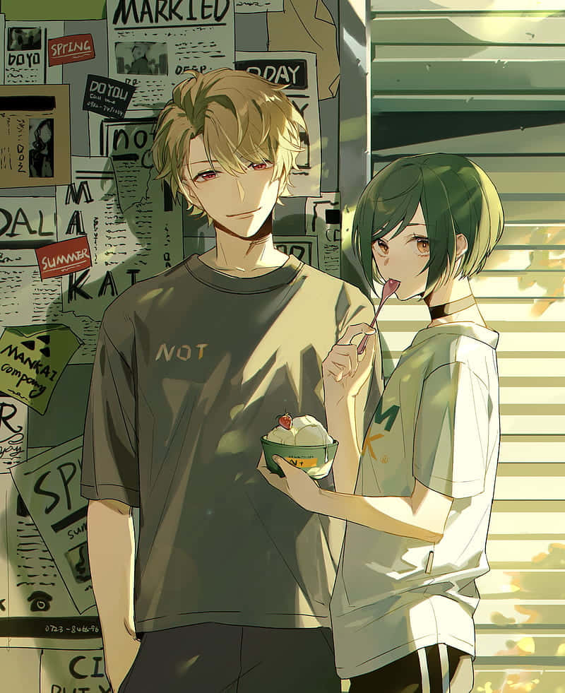 Ennattlig Dejt För Ett Älskande Anime-par. Wallpaper