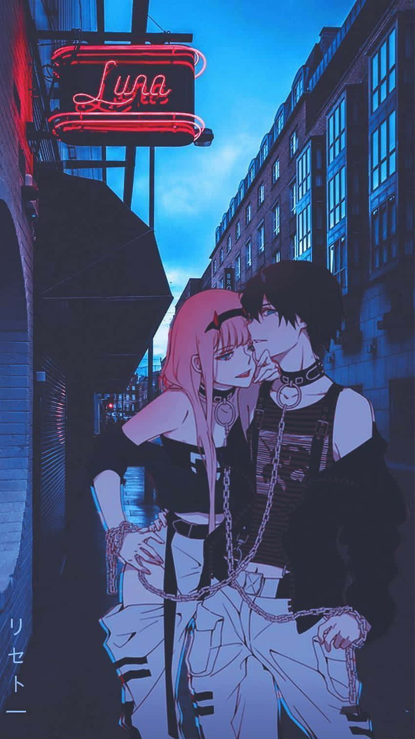 To Animekarakterer i et intimt æstetisk øjeblik Wallpaper