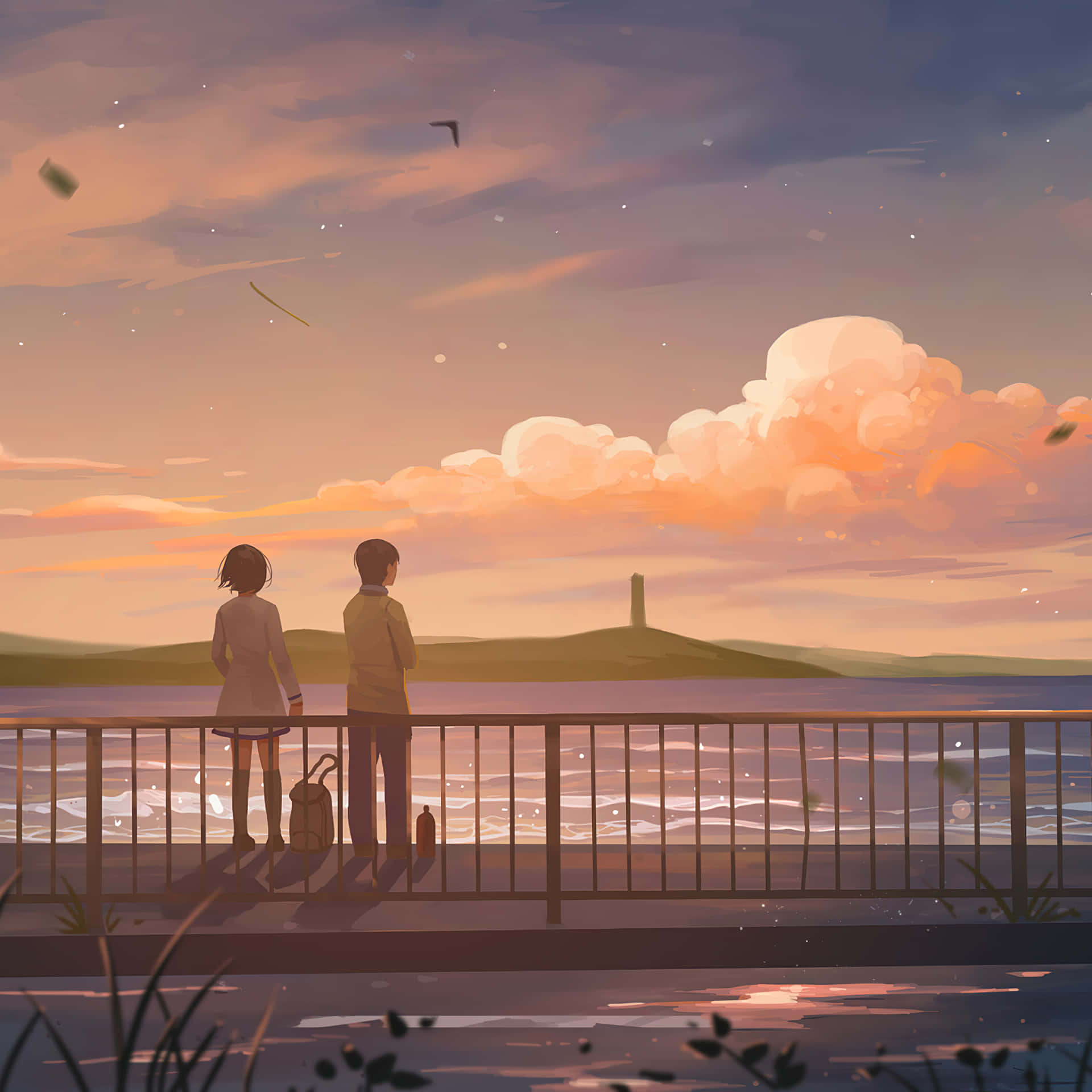En romantisk æstetik af kærlighed mellem et par i anime. Wallpaper