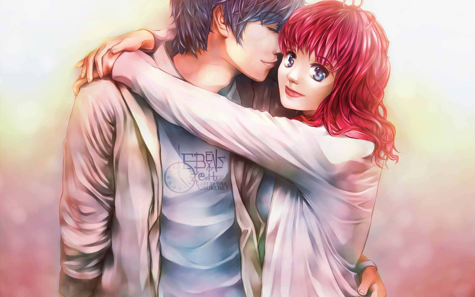 Aesthetic couple in anime style, living in love and harmony Wallpaper