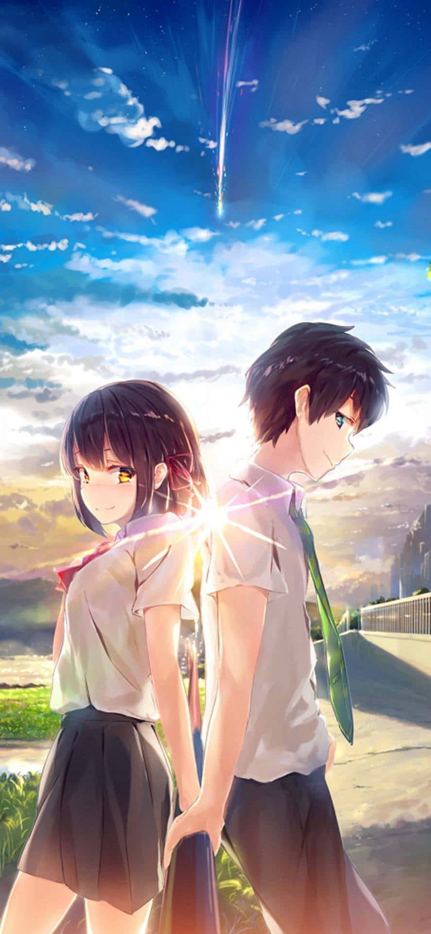 Den smukke og romantiske omfavnelse af unge kærester i anime-verdenen. Wallpaper