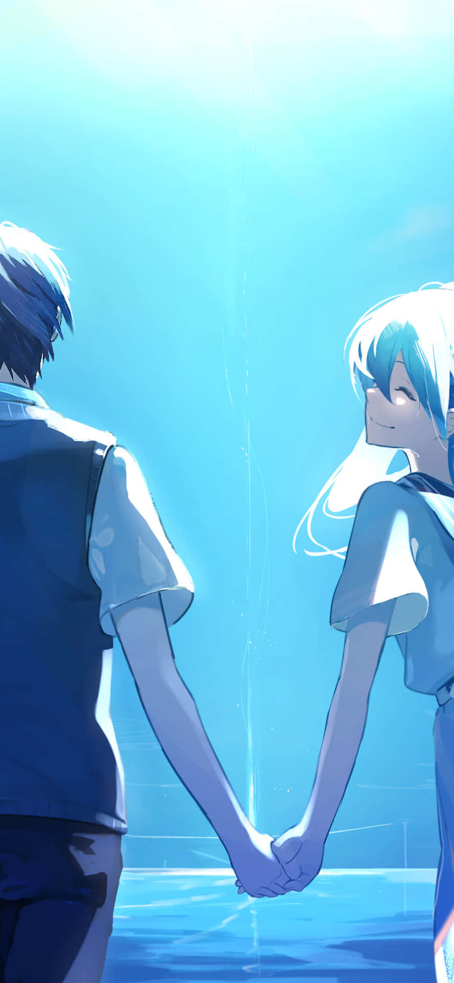 Et sødt, romantisk øjeblik mellem to anime elskere. Wallpaper